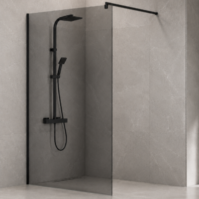 OR1900 WALK-IN SHOWER DOOR GREY GLASS WITH BLACK FRAME HEIGHT 200CM