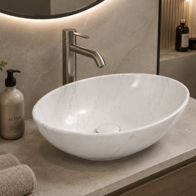 R1080a MIA CARRARA MARBLE ART BASIN 410x340x150MM