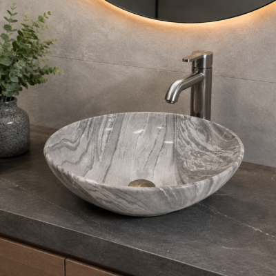 R1080d MIA GREY MARBLE ART BASIN 410x340x150MM