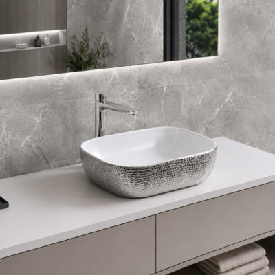 R1302a LEA WHITE/SILVER ART BASIN 505x405x135MM
