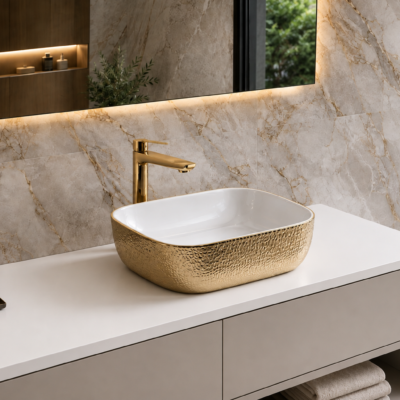 R1302b LEA WHITE/GOLD ART BASIN 505x405x135MM
