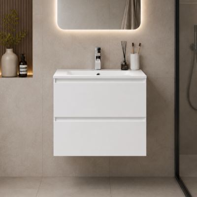 445BC1B BOSTON 60 LAKA WHITE GLOSSY WALL HUNG CABINET WITHOUT BASIN 600×460x620MM
