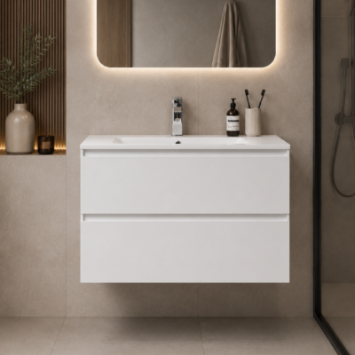 447BC1B BOSTON 80 LAKA WHITE GLOSSY WALL HUNG CABINET WITHOUT BASIN 800×460x620MM