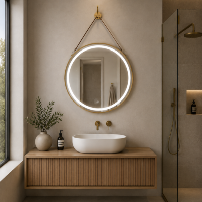 KOD05 ROUND LED MIRROR WITH GOLD FRAME ⌀80x100CM