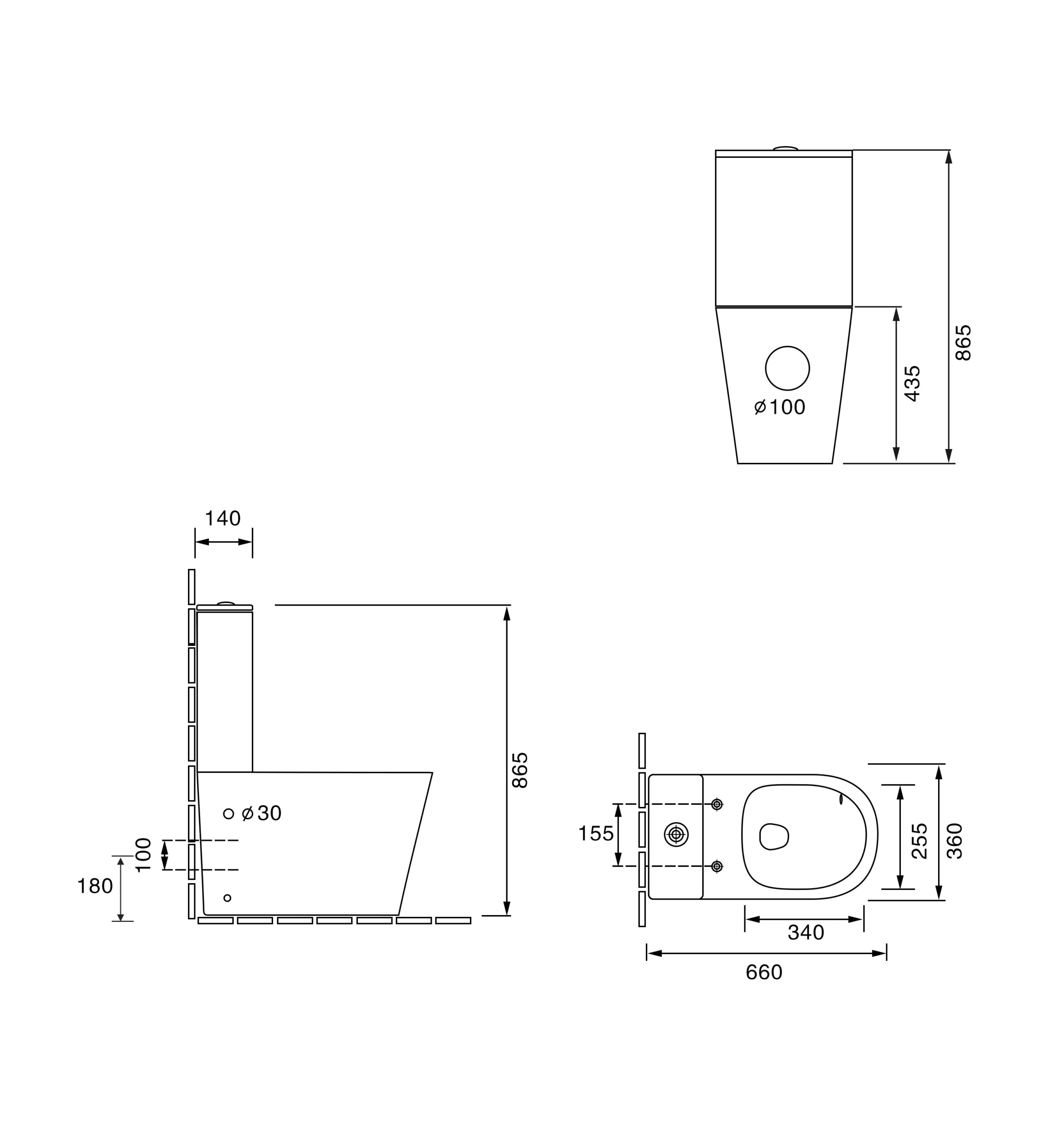 BL046 MATRIX TORNADO BLACK MATTE COMPLETE SET TOILET P-TRAP 180MM / S-TRAP 220MM - Image 2