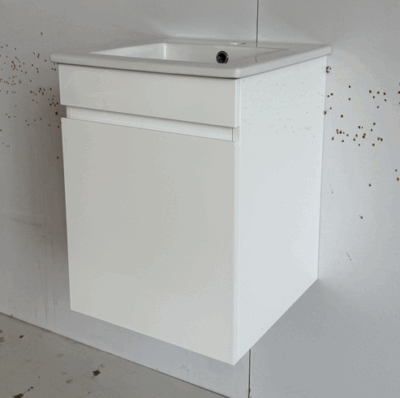 449BC1 EMILY LAKA WHITE GLOSSY HANDLESS WALL HUNG CABINET WITHOUT BASIN 410x410x540MM - Image 2