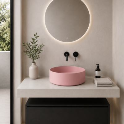 DOLD310565 NOEMI PINK ROUND BASIN 44X44X16CM