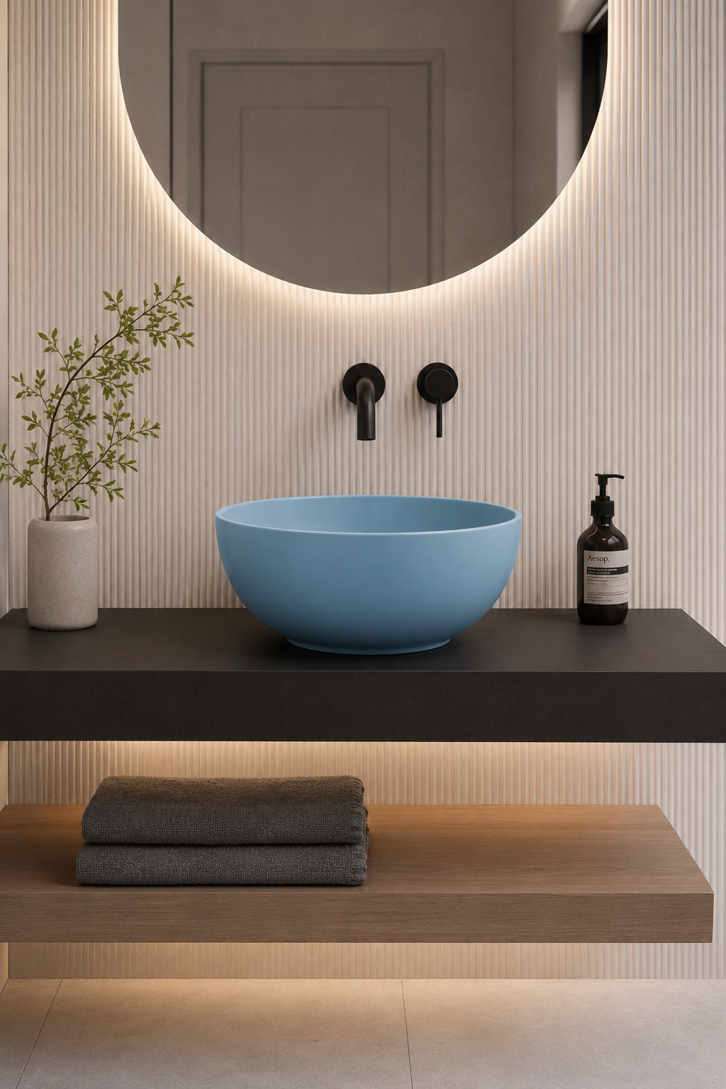 DOLD310671 NOEMI SKY BLUE ROUND BASIN 44X44X18CM