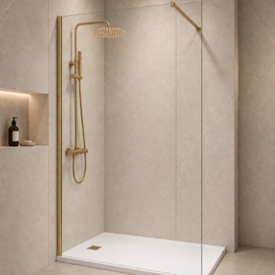 ORP3900 WALK-IN SHOWER DOOR CLEAR GLASS GOLD MATT FRAME HEIGHT 200CM