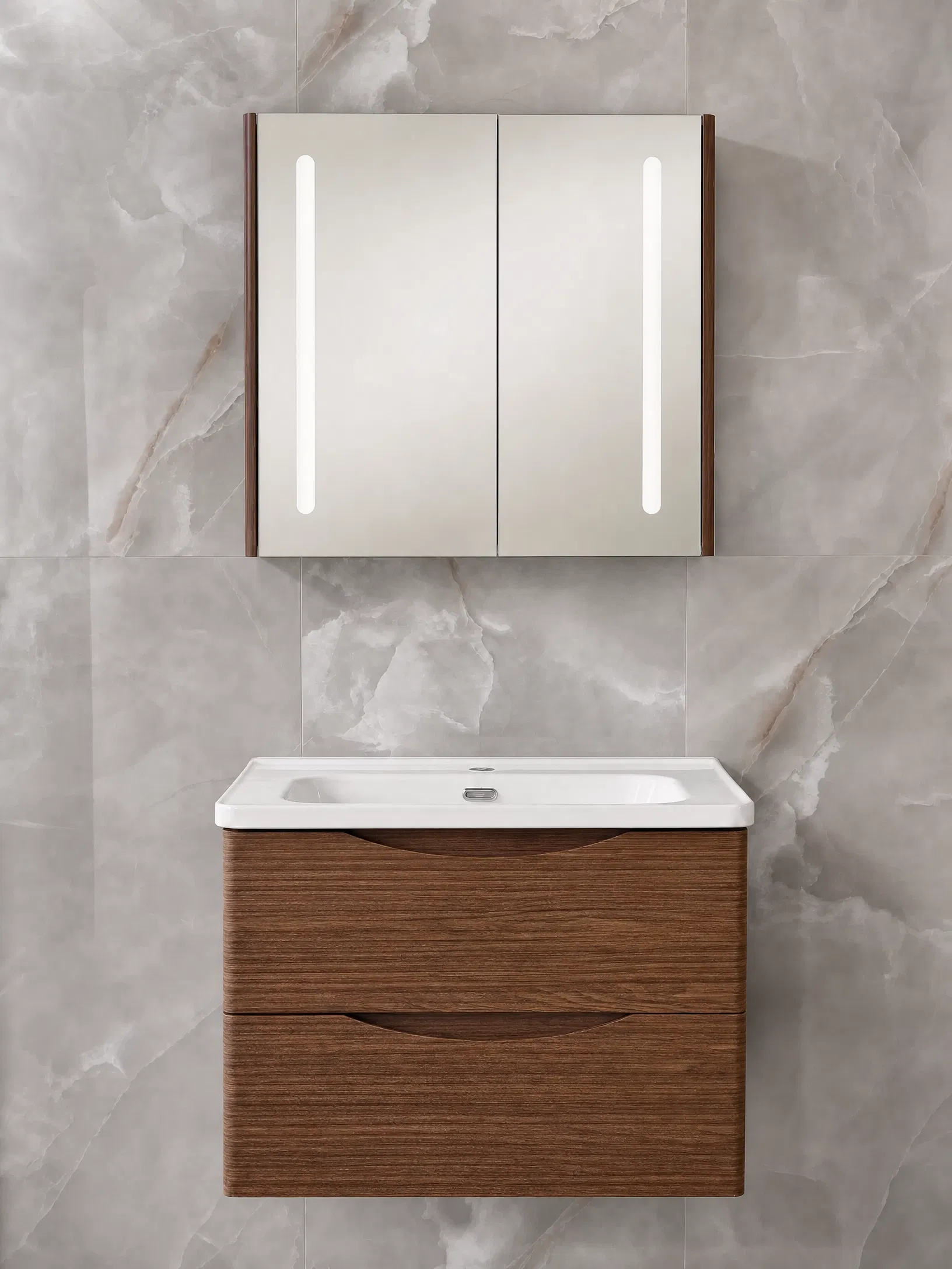 SHO0002 ELEKTRA 801 WALL HUNG BASIN FURNITURE WITH BASIN AND LED ANTI-FOG MIRROR 800X500X515