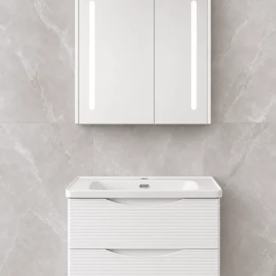 SHO0004 ELEKTRA 802 WALL HUNG BASIN FURNITURE WITH BASIN AND LED ANTI-FOG MIRROR 800X500X515