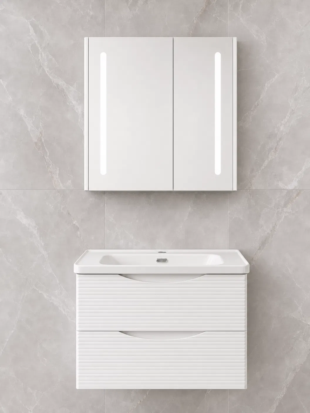 SHO0004 ELEKTRA 802 WALL HUNG BASIN FURNITURE WITH BASIN AND LED ANTI-FOG MIRROR 800X500X515