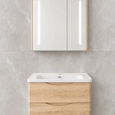 SHO0006 ELEKTRA 803 WALL HUNG BASIN FURNITURE WITH BASIN AND LED ANTI-FOG MIRROR 800X500X515