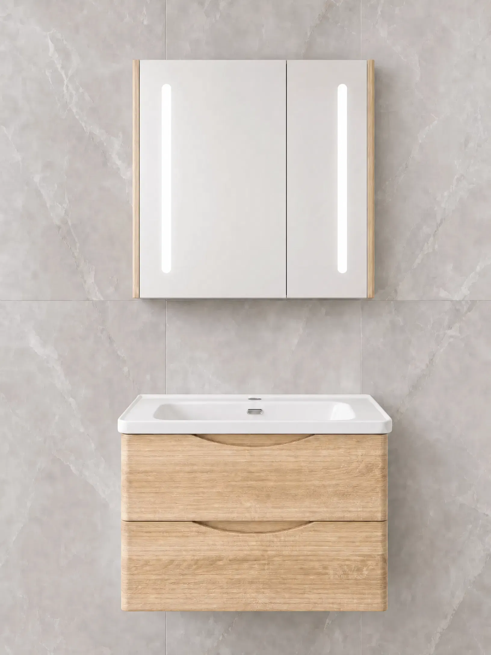 SHO0006 ELEKTRA 803 WALL HUNG BASIN FURNITURE WITH BASIN AND LED ANTI-FOG MIRROR 800X500X515