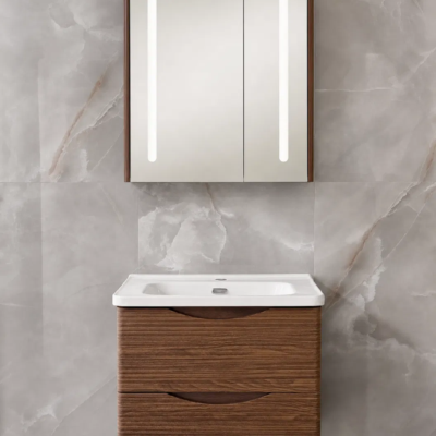 SHO0001 ELEKTRA 601 WALL HUNG BASIN FURNITURE WITH BASIN AND LED ANTI-FOG CABINET MIRROR 600X500X515MM