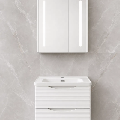 SHO0003 ELEKTRA 602 WALL HUNG BASIN FURNITURE WITH BASIN AND LED ANTI-FOG CABINET MIRROR 600X500X515MM