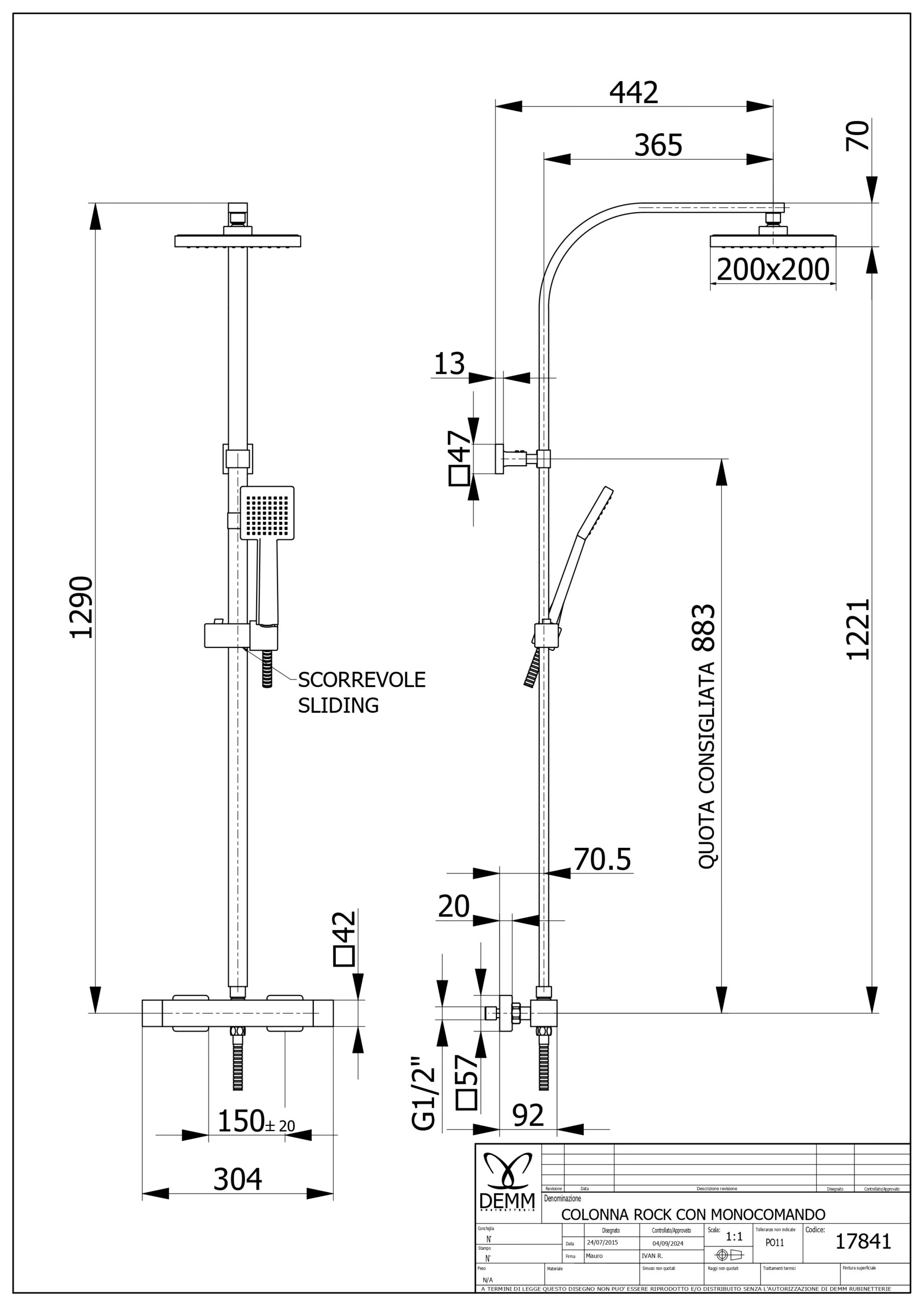 DEM17841Ca ROCK CHROME COMPLETE SHOWER COLUMN - Image 2
